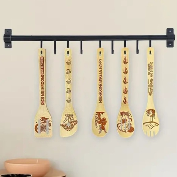 Mushroom Bamboo Kitchen Utensils Set, 5 piece set, NWOT - Picture 2 of 15